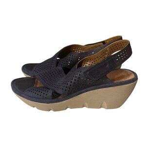 Clarks Womens Navy Perforated Wedge Sandals Size 9‎